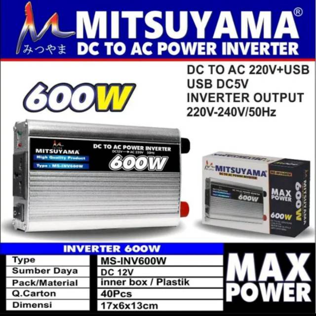 Inverter Power DC To AC 600 Watt With USB 5 V Mitsuyama MS-INV600W | FMS