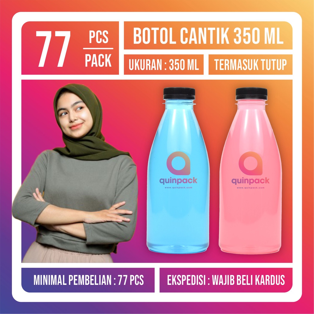 Botol Plastik Cantik 350 ML PET - Botol Cantik 350ML - Shortneck Minum Murah - Almond Kale Pir 350ML