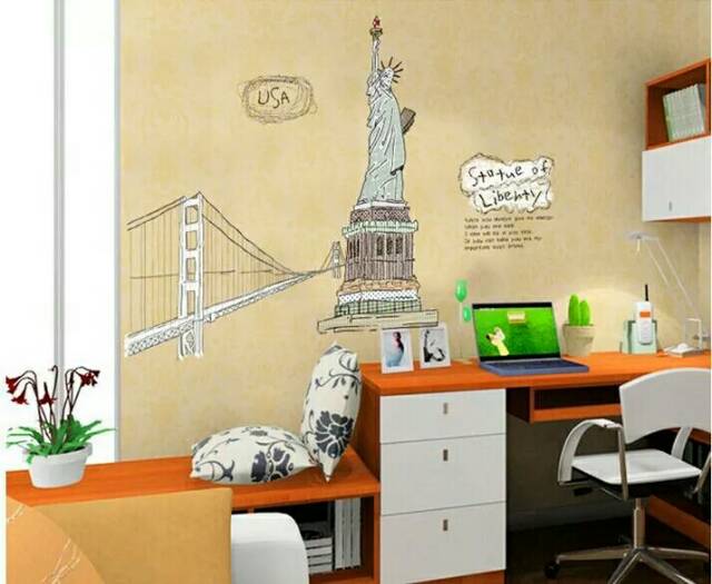 RELIZA WALLSTICKER 60X90 USA MENARA STATUE OF LIBERTY WALL STICKER DINDING AY807