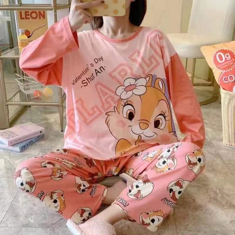 COMFIT STORE PJ3 PP Setelan Piyama Wanita Jumbo Tangan Panjang Celana oversize Baju Tidur Dewasa Import Korea-3