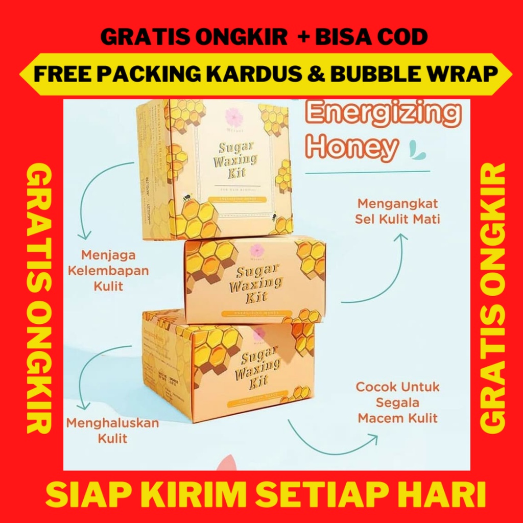 Mirael Sugar Waxing Kit Share in Jar Honey isi 210 ml, Cream Perontok Bulu Kumis Jenggot Brewok Perm