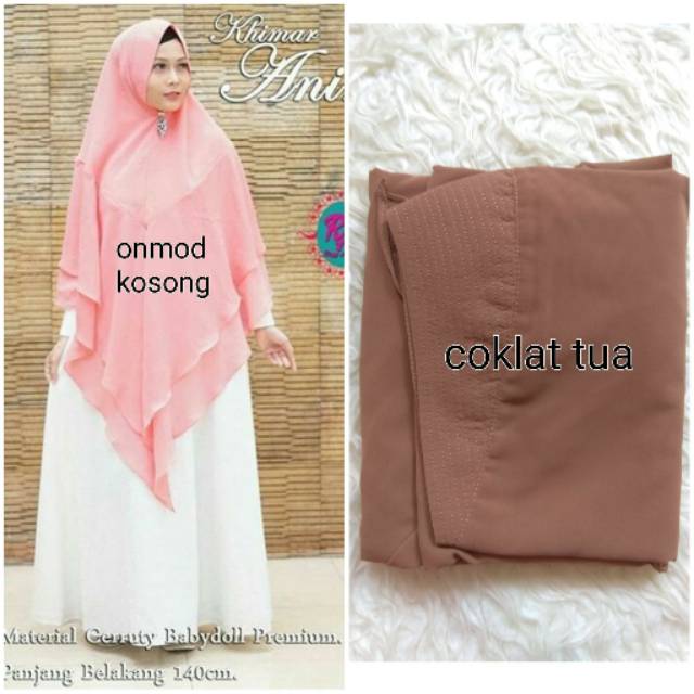 HIJAB JILBAB KERUDUNG BERGO JUMBO CERUTY CERUTI KERUTI 2 LAYER PET PED SOFT ANTEM COKLAT INSTAN KHIM