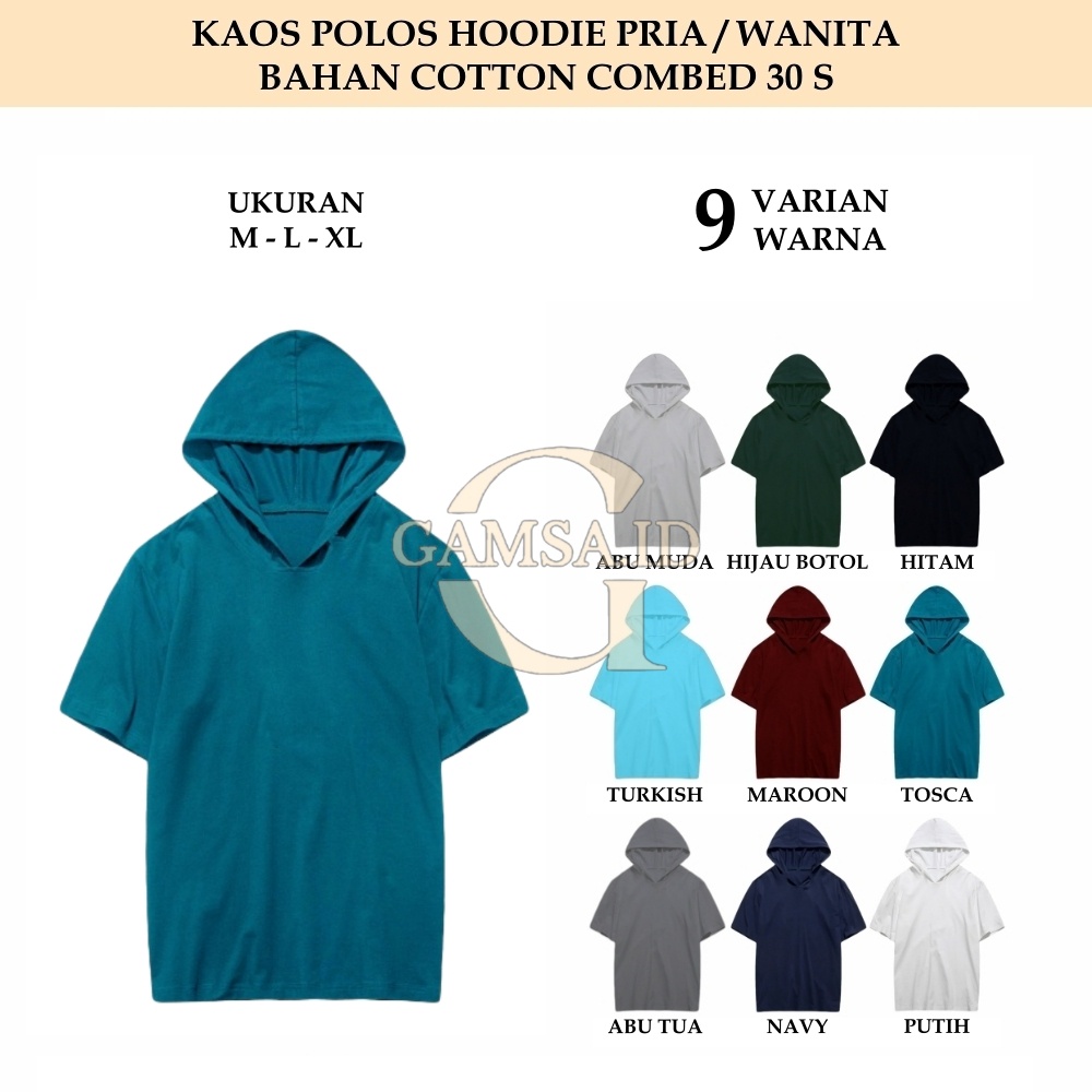 BAJU KUPLUK HODIE PRIA WANITA - KAOS POLOS HOODIE TSHIRT PENDEK BAHAN COTTON COMBED 30 S