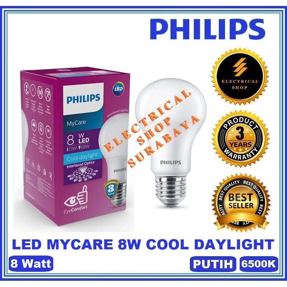 PHILIPS LAMPU LED BULB MYCARE 8W / 8 WATT PUTIH (BERGARANSI 3 TAHUN HARGA GROSIR) LEDBULB