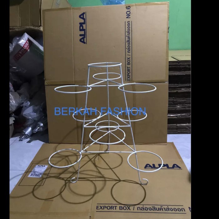 standing rak pot bunga 10 lubang/rak pot besi/rak bunga keren. - Putih