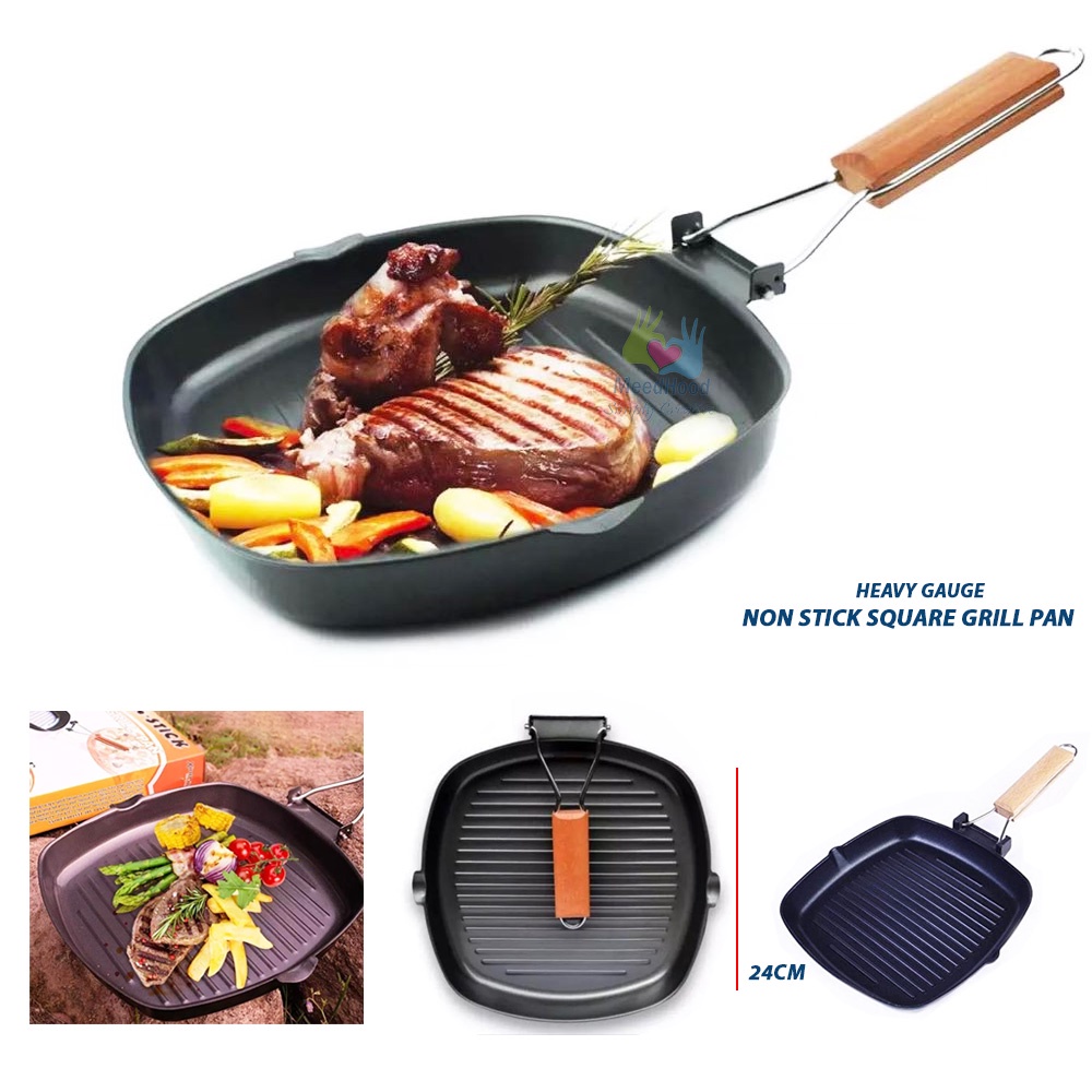 Square Grill Pan Anti Lengket I BBQ Grill Pan I Panggangan Grill Korea Omicko