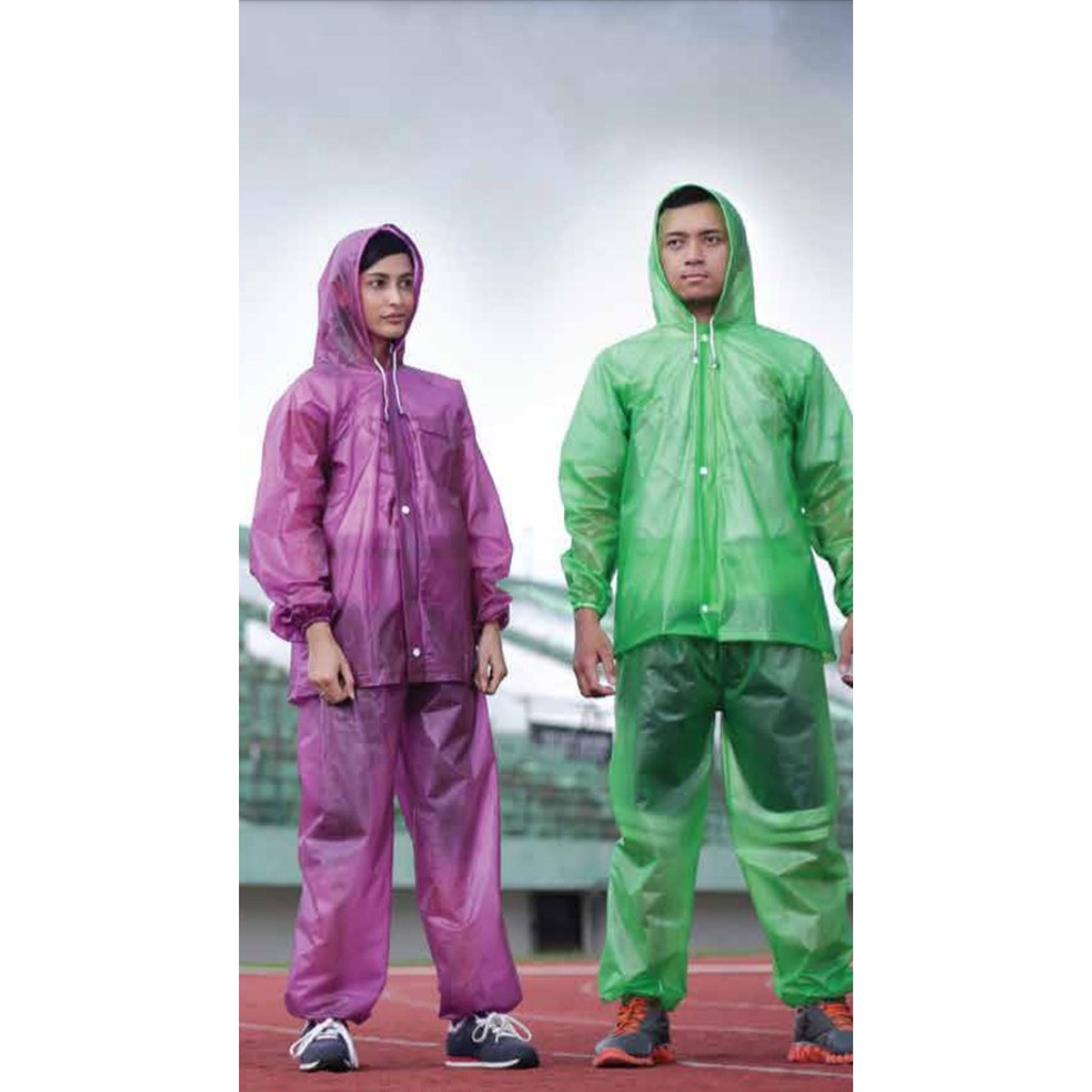 Plevia Jas Hujan Setelan Transparan Diamond