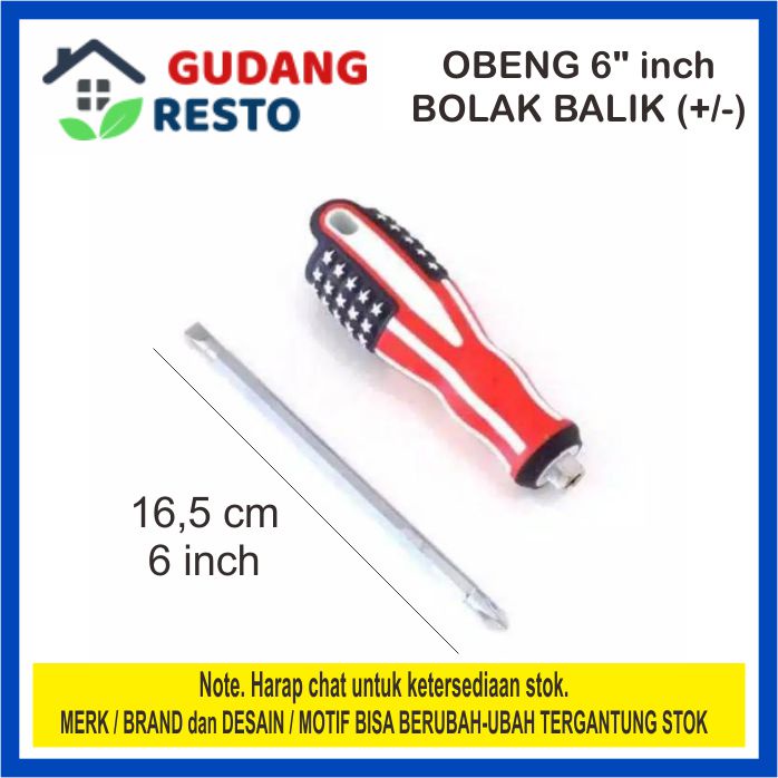 OBENG KARET BESAR BOLAK BALIK USA 2 way PLUS MINUS + / - 6 inch 2 in 1 Amerika America 25 cm