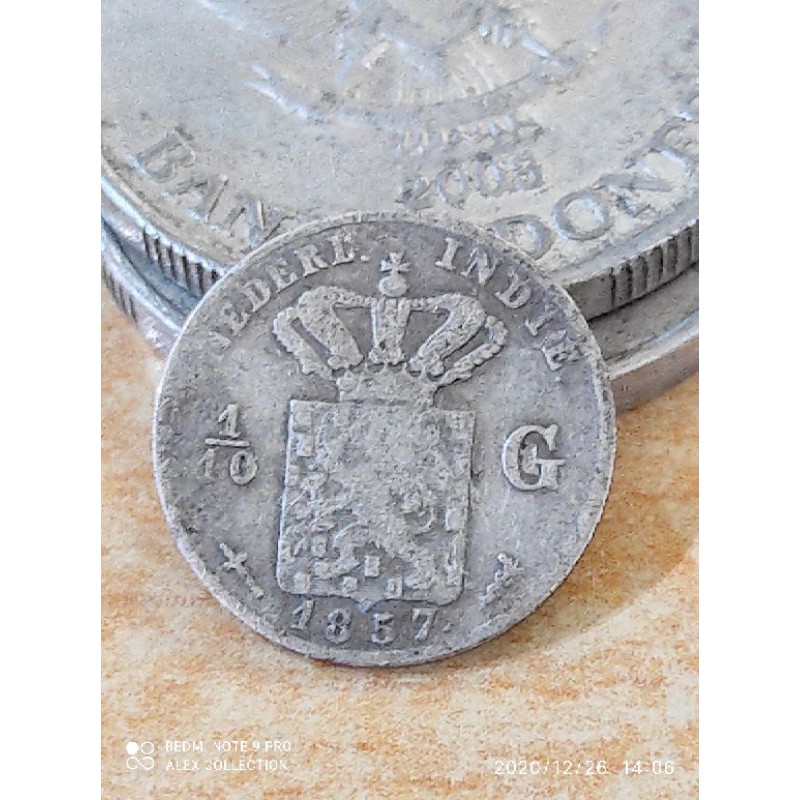 koin perak 1/10 Gulden 1857