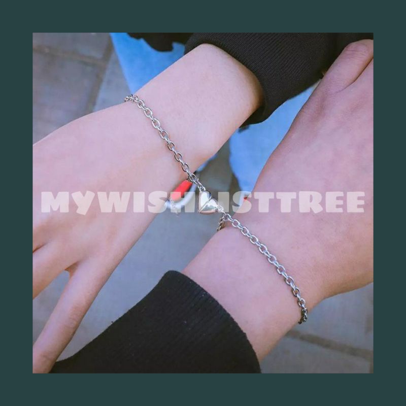 GELANG MAGNET BENTUK LOVE RANTAI | GELANG COUPLE PASANGAN MURAH | GELANG RANTAI SILVER KEKINIAN MURA