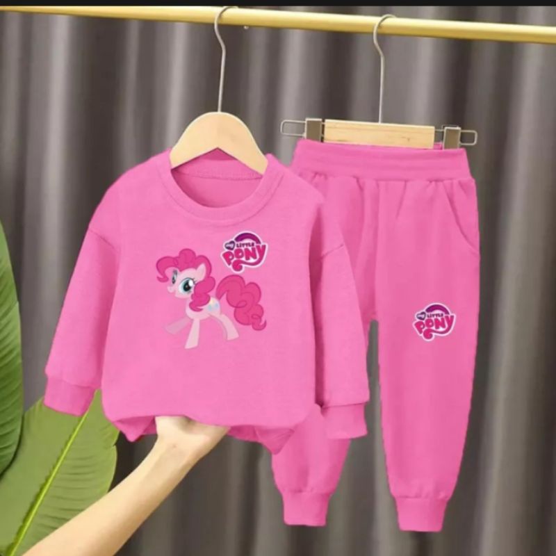 SETELAN SWEATER BEBY TERRY ANAK PEREMPUAN MOTIF PONY 1-6 TAHUN TERMURAH