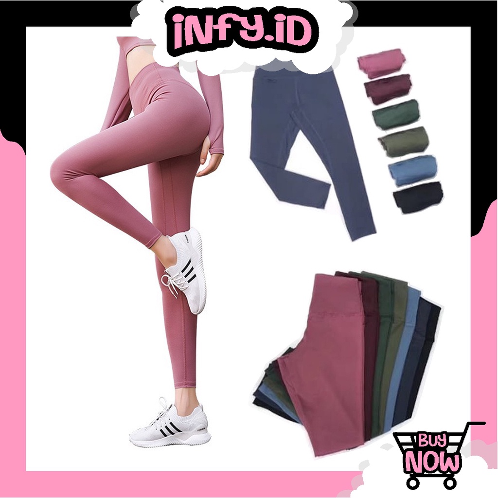 INFY - Yoga Legging Celana Olahraga Wanita High Waist Polos Gym &amp; Fitness &amp; Yoga &amp; Running B071