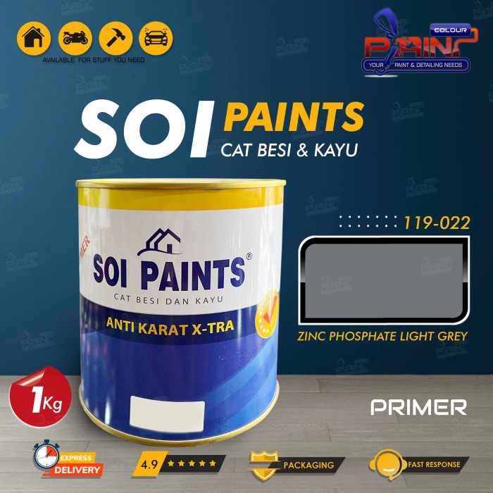 SOI Paints Cat Besi &amp; Kayu Primer Zinc Chro 022 Phosp Light Grey 1kg