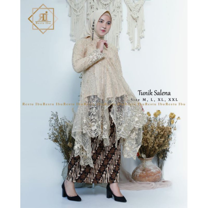 KEBAYA TUNIK(SALENA) TULLE MUTIARA BORDIR IMPOR~SET ROK FLISKET~TUNIK BROKAT~KEBAYA WISUDA