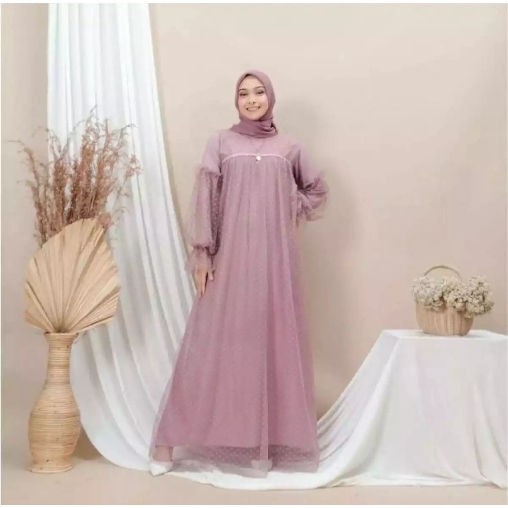 BEST SELLER - Raufa Dress Bahan Moscrepe mix Tile Polkadot JUMBO / gamis 2022 modern lebaran mewah r