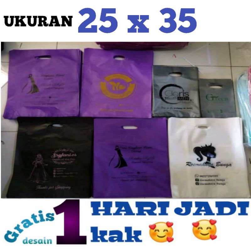 1HARI JADI TERMURAH SABLON + PLASTIK ukuran 25x35 kantong plastik semua olshop kosmetik/logo pakaian