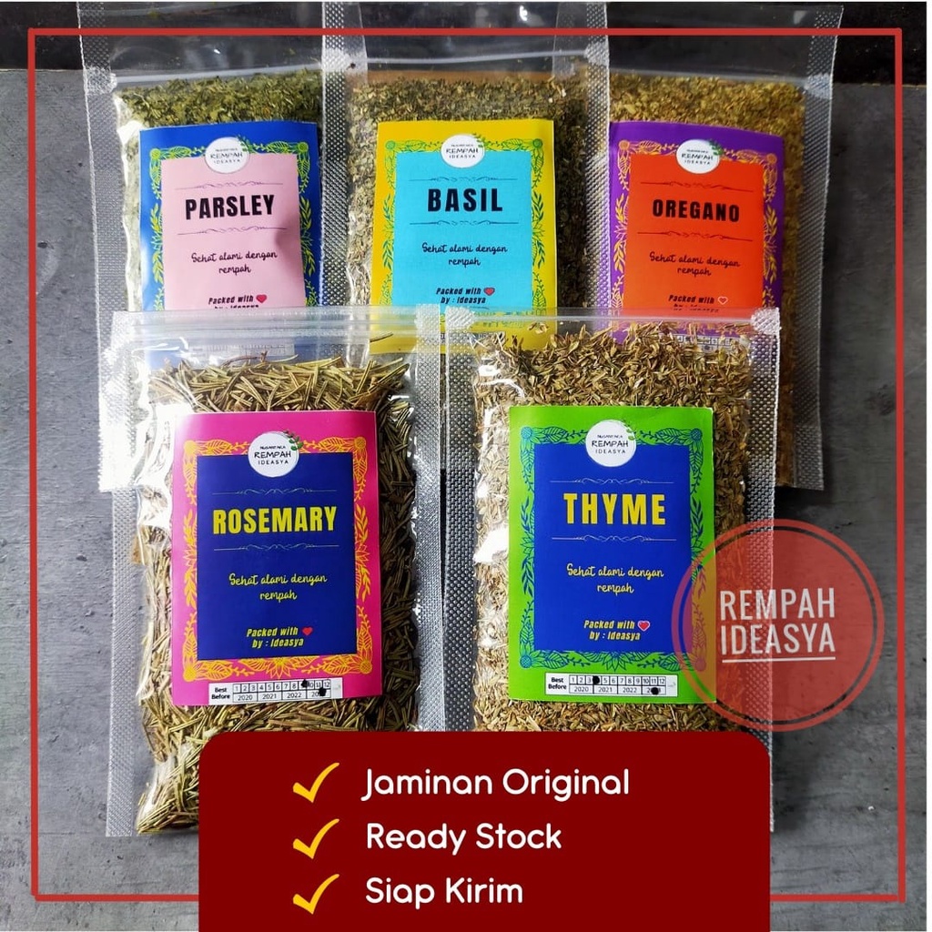 

PAKET HEMAT 50 GRAM DAPAT 5 Dried Herb IMPOR HALAL Rempah Daun Kering