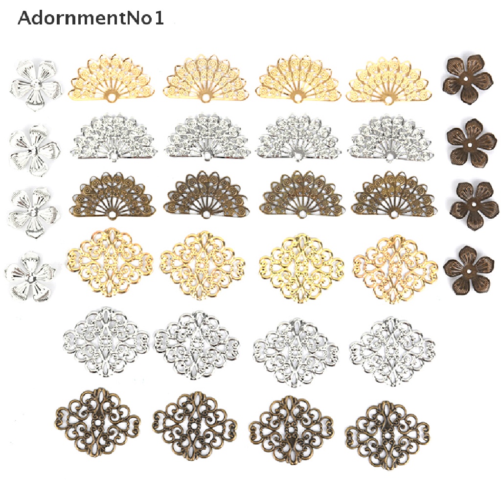 (AdornmentNo1) 100pcs / Set Hiasan Bunga Filigree Bahan Metal Untuk Kerajinan Perhiasan DIY