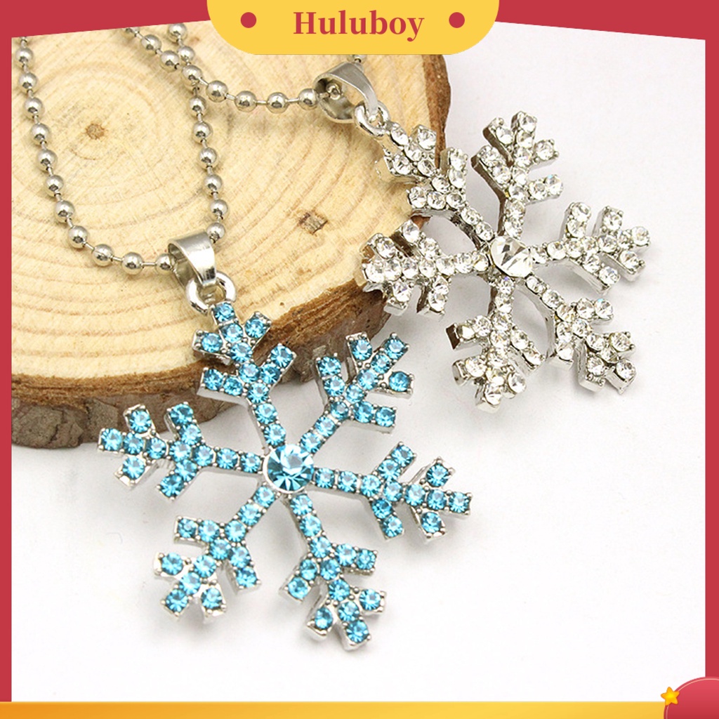 Hu Hu Hu Hu Hu Alat Bantu Pasang Kacamata♡ Kalung Liontin Snowflake Biru Putih Aksen Berlian Imitasi Bahan Alloy Untuk Wanita