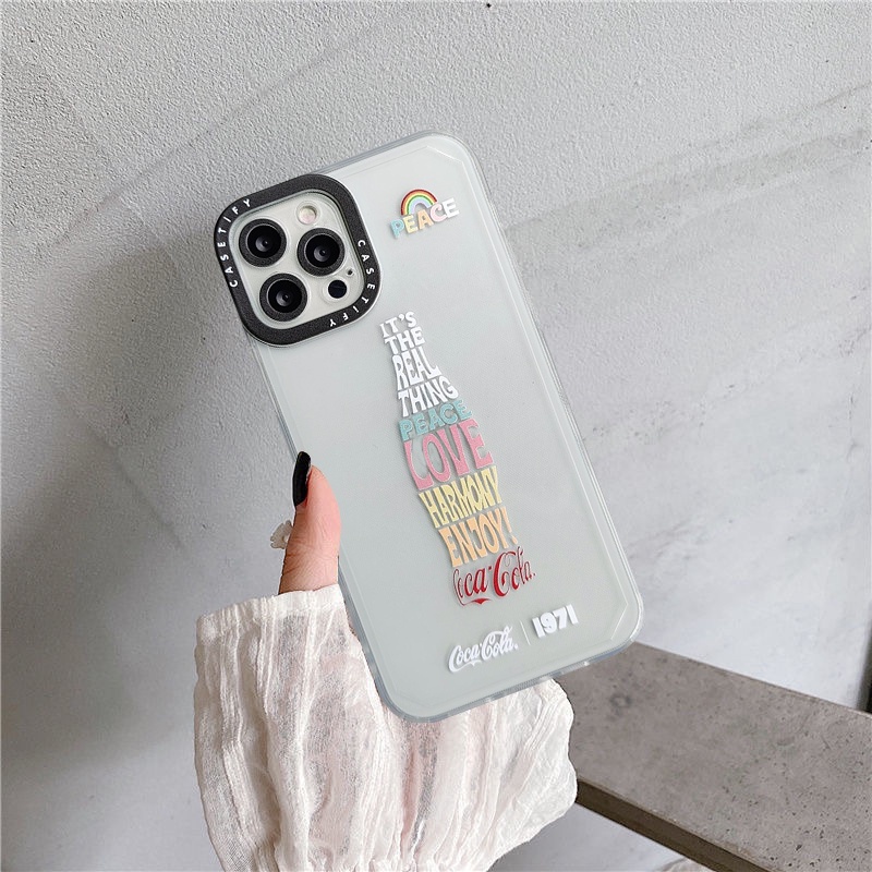 Creative Cocacola Pattern Phone Case Compatible for iPhone 13 11 12 pro max 6 6s plus 7plus 8plus X XR XS Max SE 2020 Soft Tpu Shockproof Camera Lens Protector Full Cover
