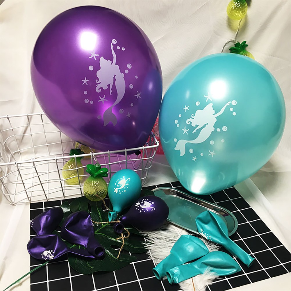 Balon Tema Putri Duyung Bahan Latex Warna Biru Ungu Ukuran 12 Inch Untuk Dekorasi Pesta