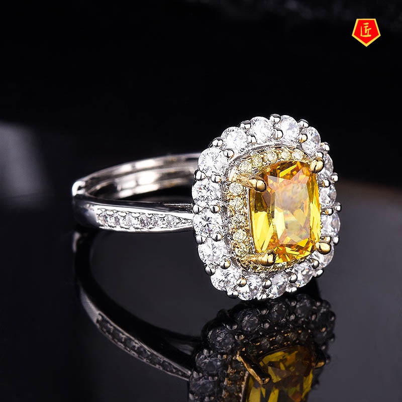 [Ready Stock]Luxury Fashion Citrine Square Diamond Open Ring