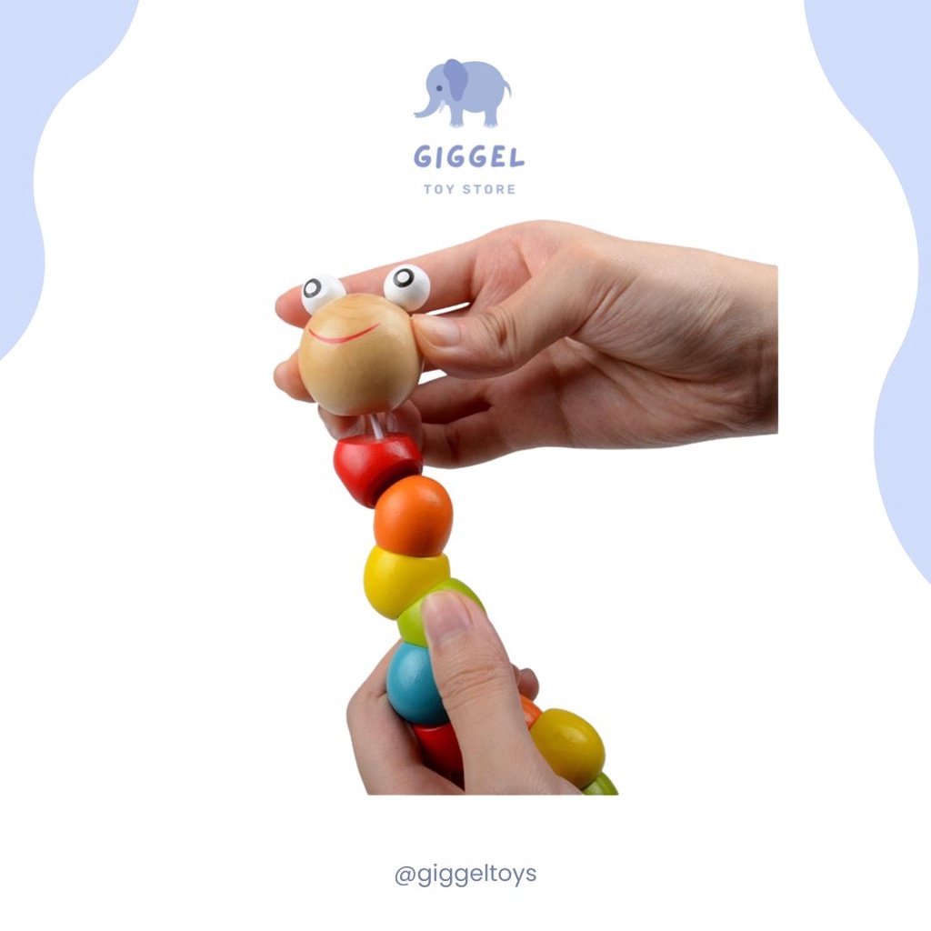 [ Giggel ] Mainan Edukasi Anak Ulat Kayu Lucu / Mainan Ulat Kayu Lucu / Mini Worm Colorful Wooden Toy / Mainan montessori bayi