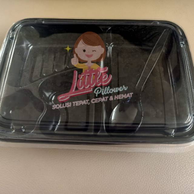 (ISI 25PCS - 4S HIT+SEN) Mika Bento Sekat 4 HITAM + Sendok/Tray Bento/Box Bento/Food Container