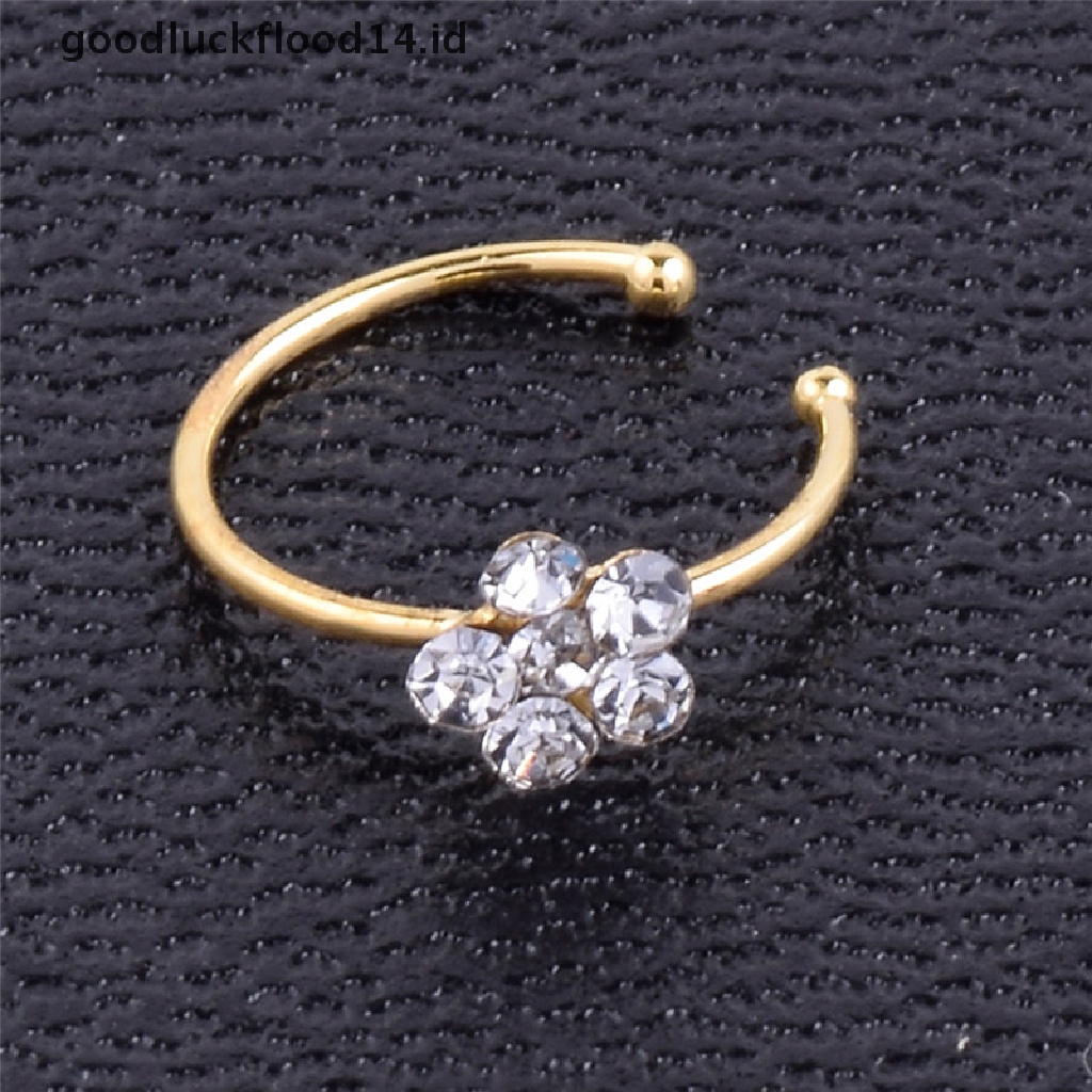 [OOID] 1Pc Small Thin Clear Rhinestone Flower Nose Ring Charm Nose Ring jewelry Fashion ID