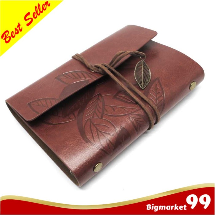 

Buku Diary Catatan Aesthetic Binder Kulit Retro Leaf Kertas A5 - Coklat- Coffe