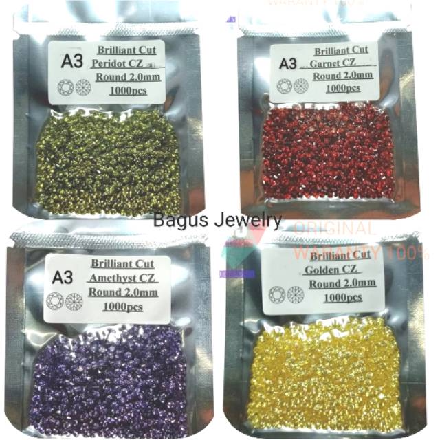 A3 Quality Permata Batu Cubic Zirconia Fancy Color 1.0 - 2.00 MM Pack Grosir 1000 pcs