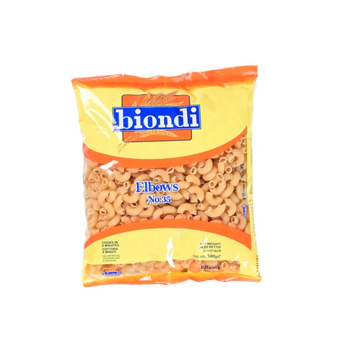

PASTA-ANEKA- BIONDI ELBOWS NO. 35 500GR -ANEKA-PASTA.