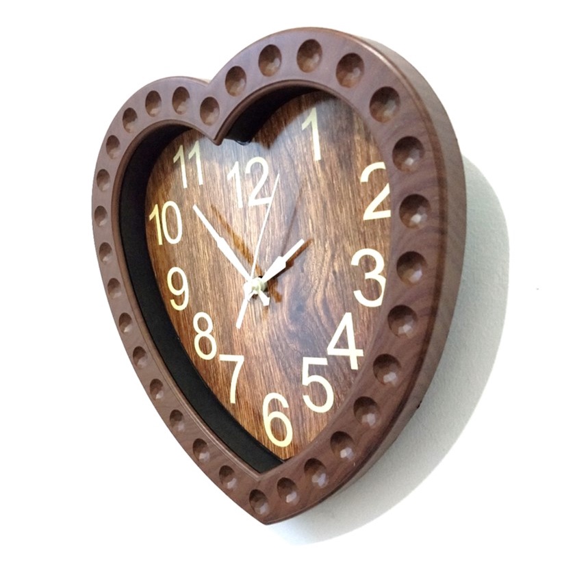 Jam Dinding Vintage Motif Kayu Wood Grain Bentuk Hati Love 23cm Free Baterai