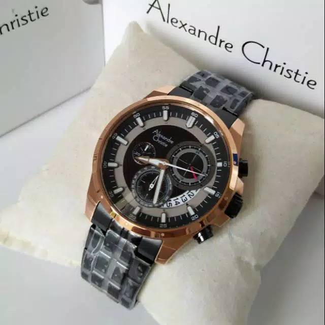Alexandre christie AC6496 jam tangan pria original hitam rosegold