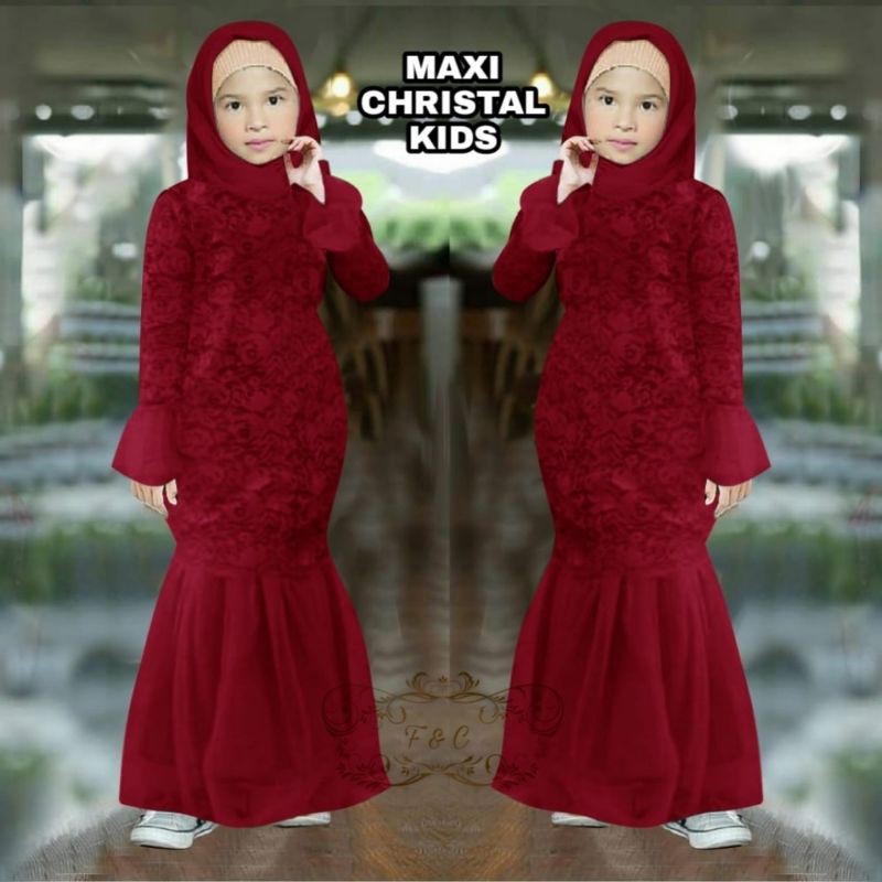 MAXY CHRISTAL KID ANAK, BRUKAT PREMIUM, GAMIS HIJAB MUSLIM, DRESS, 2 UKURAN