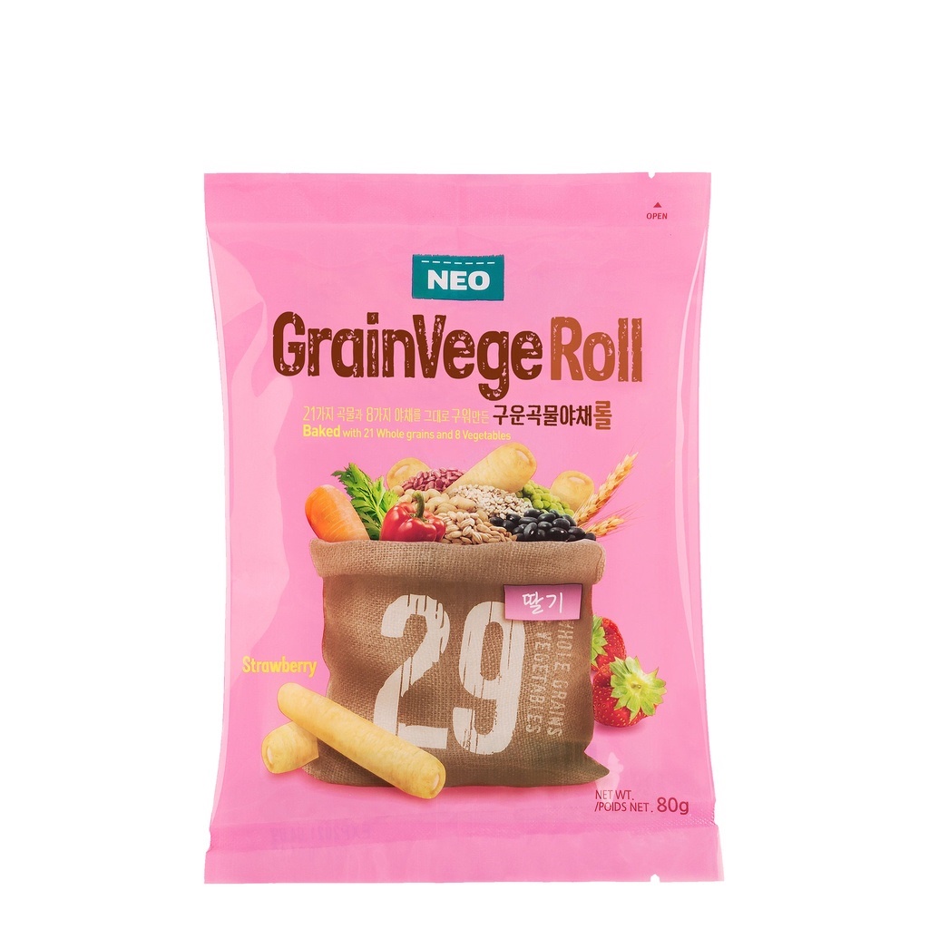 

Neo Grainvege Roll Strawberry 80gr - Snack Korea Rasa Strawberry