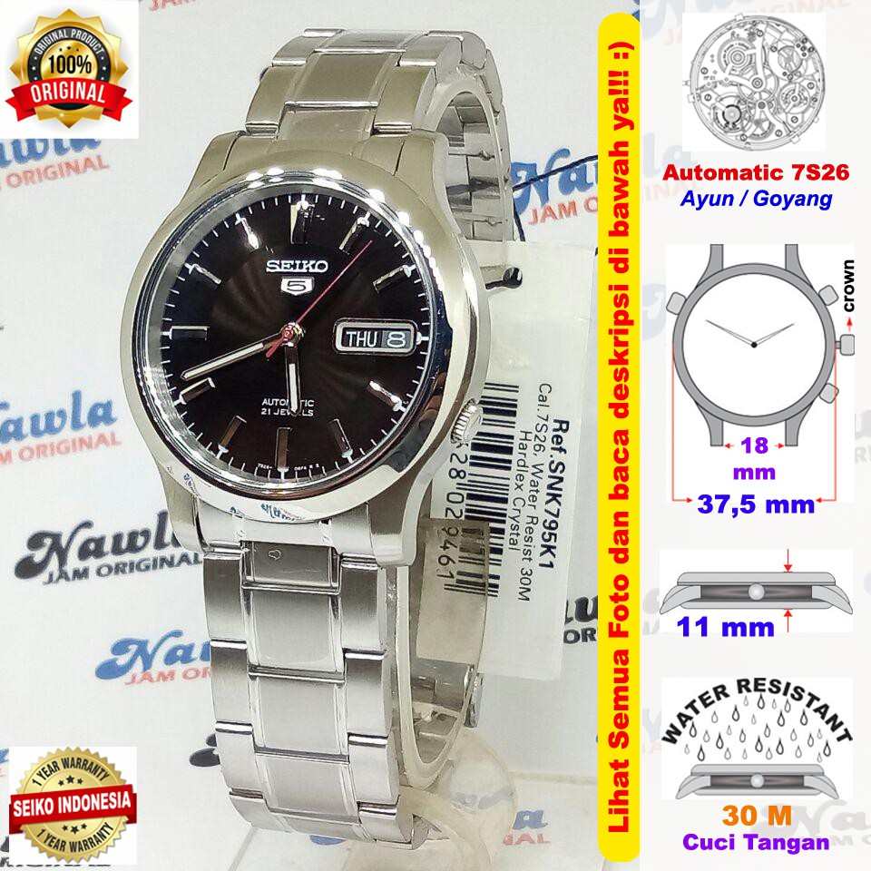 Seiko 5 Automatic SNK795K1 Black Dial - Jam Tangan Pria SNK795