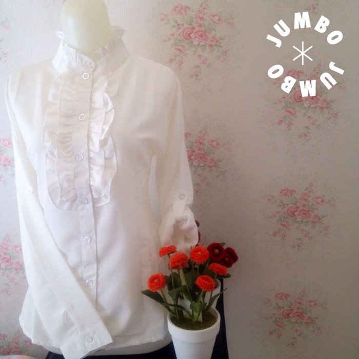 Blus Kerja Putih -   Kemeja blus putih wanita renda simple shanghai zara Jumbo