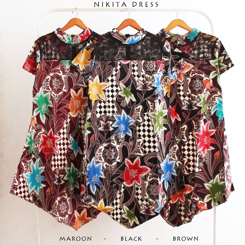 Evercloth Nikita Dress Batik Brukat Katun Stretch Gaun Batik Terusan Batik