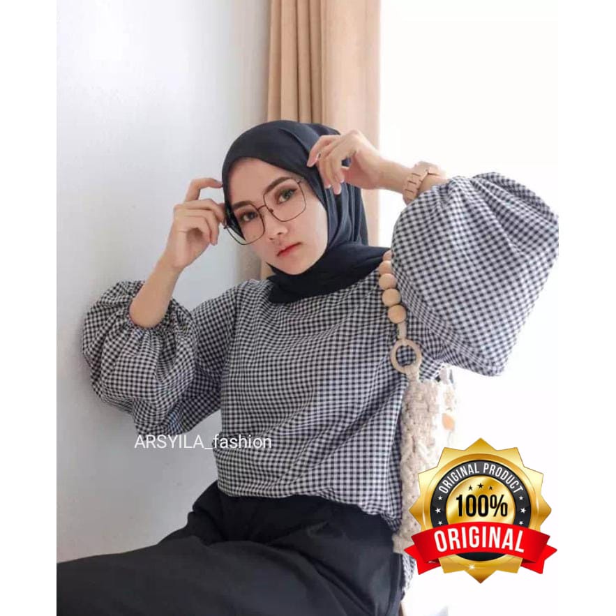 ARBELLA BLOUSE blouse katun blouse katun kotak terbaru blouse lengan balon