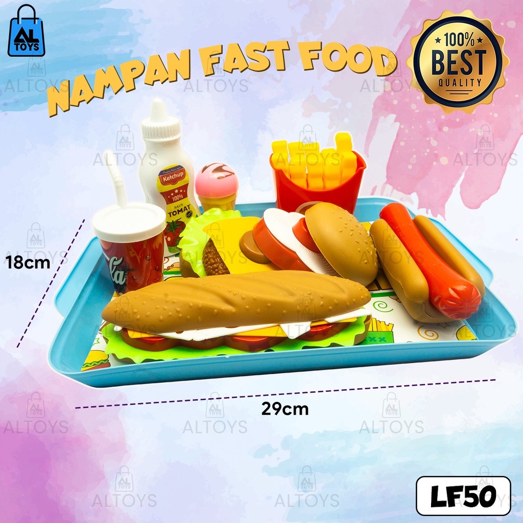 Mainan Nampan Masakan Fast Food Hot Dog / Burger / Kentang Goreng / Ice Cream LF50