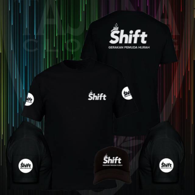 Paket kaos dan topi SHIFT sablon dua sisi full sablon combed 30s kaos standart distro