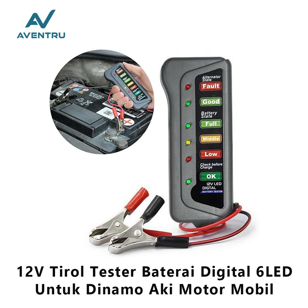 12V Car Battery Tester Digital 6 LED Display Dinamo Aki Motor Mobil