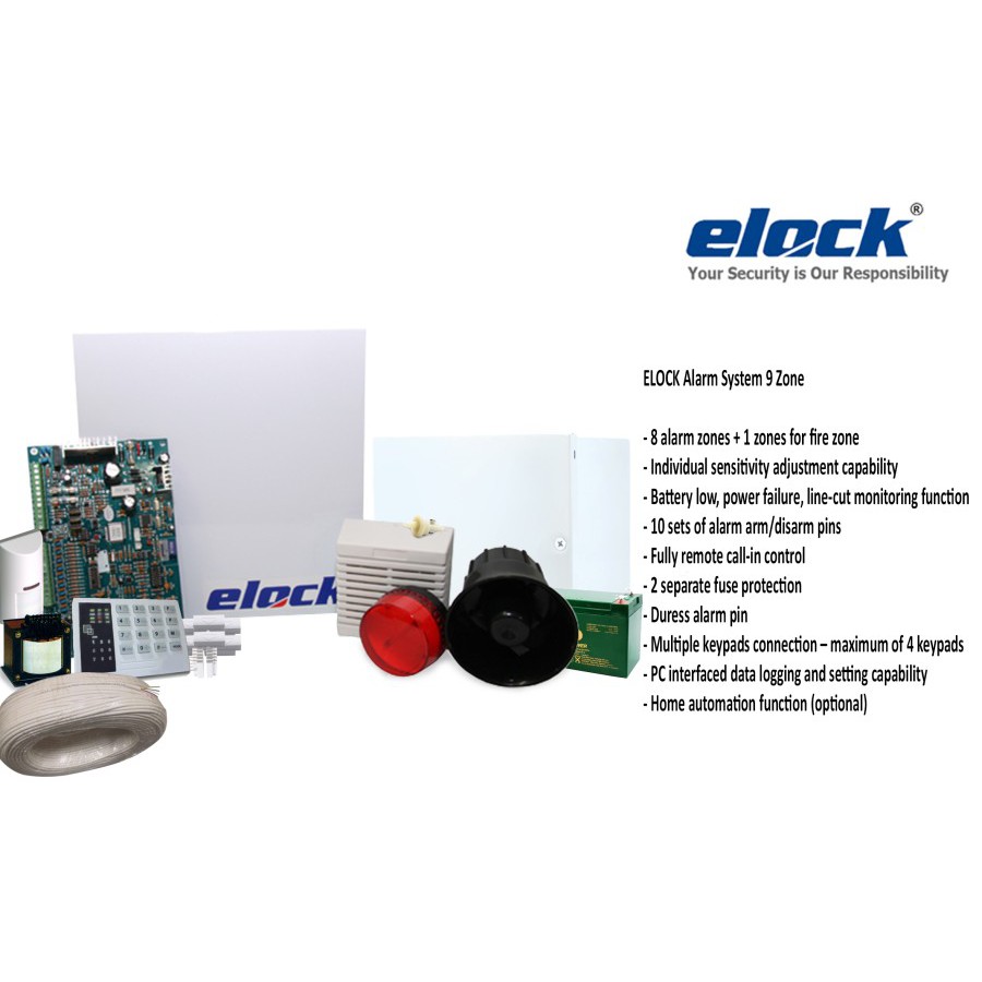 Jual ELOCK 9 Zone Alarm System with LED Keypad Full Set Shopee