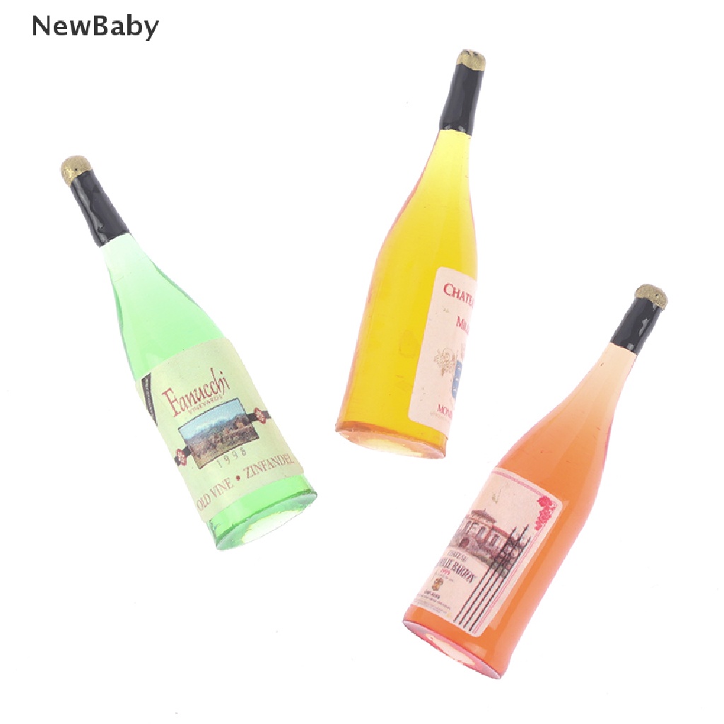 Newbaby 3pcs / set Mainan Miniatur Botol Wine Skala 1: 12 Untuk Dekorasi Rumah Boneka