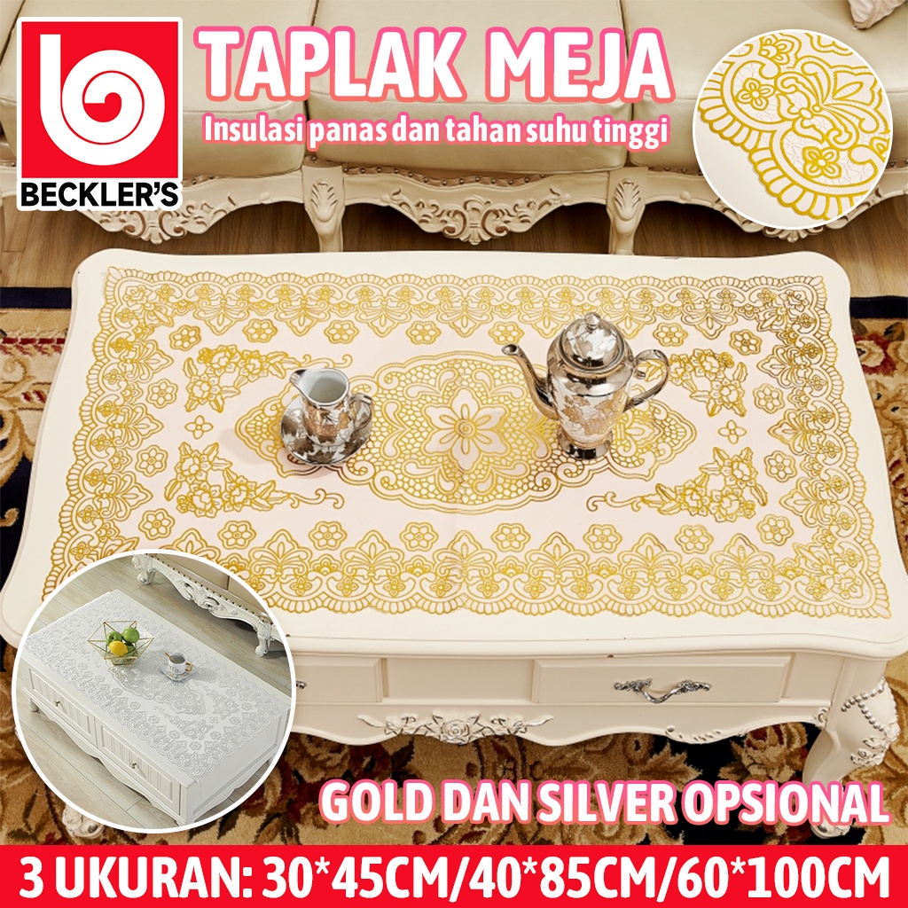 Beckler's Taplak Meja Ruang Tamu Plastik PVC Gold / Silver Tahan Air Renda Hias Vinyl 3 UKURAN Dan High Quality