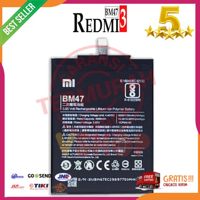 Baterai Xiaomi Redmi 3 Redmi 4X Bm47 Original