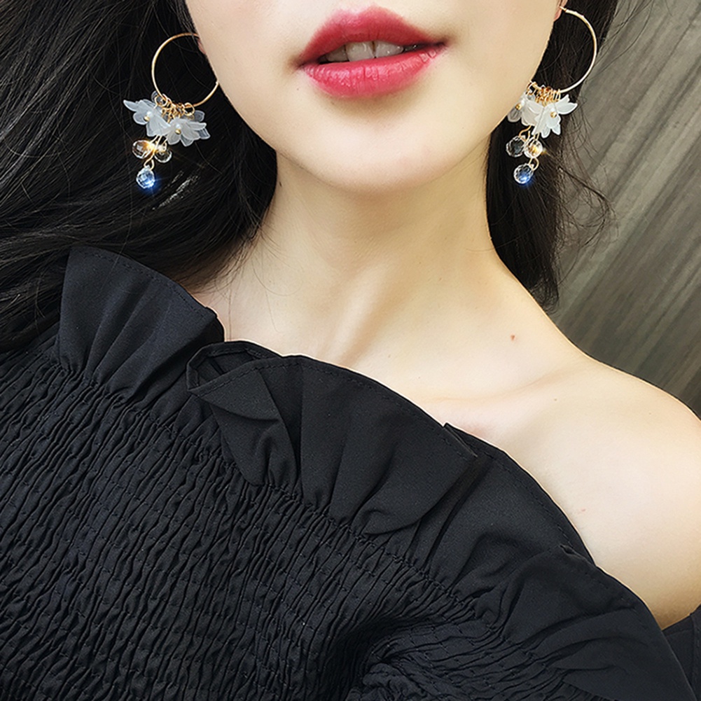 Hu Hu Hu Hu Hu Alat Bantu Pasang Kacamata♡ Anting Tusuk Gantung Wanita Bahan Akrilik Desain Bunga Gaya Elegan Untuk Pestahadiah