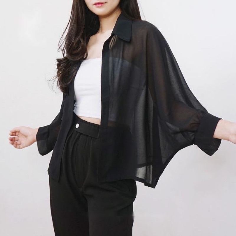 TRV FASHION - FELECIA OVERSIZE SEETHROUGH OUTER /  (COD)Felecia Basic Outer Atasan Wanita