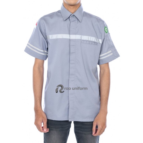 Atasan Wearpack tangan pendek custom bordir/Baju kerja kantor./Baju safety Putih murah/seragam karyawan kantor pabrik lapangan